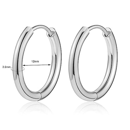 Titanium Huggie Hoop Earrings Hypoallergenic Nickel Free Hinged Sleeper Earrings for Sensitive Skin Cartilage Helix Lobes - style: silve 12mm