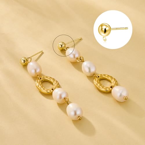 12Pcs Gold Earrings Making Supplies Ball Studs Post with Loop Ear Backs | Hypoallergenic 3/4/5mm Ball/Flat Stud Post Replace Butterfly Ear Backs for Dangle Charm Pendant Earring Jewelry Making Set - color: Ball_Gold