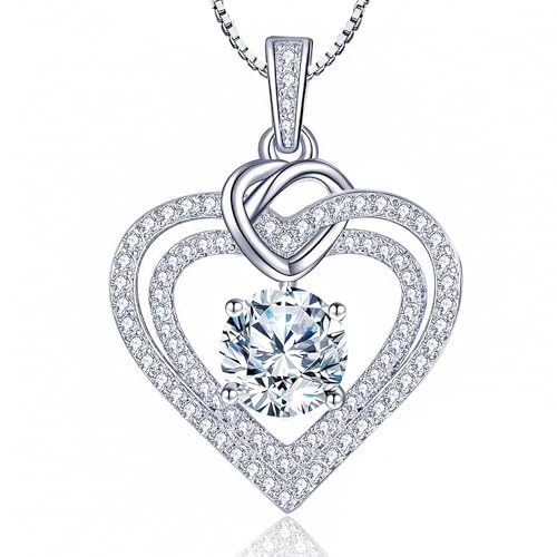 InfinityLove Heart Pendant Necklaces for Women, 2-5 Carat Moissanite Heart Necklace, Anniversary Birthday Christmas Valentine Engagements Mothers Day Jewelry for Wife Her Girlfriend Mom Daughter - color: Silver-2.2CT
