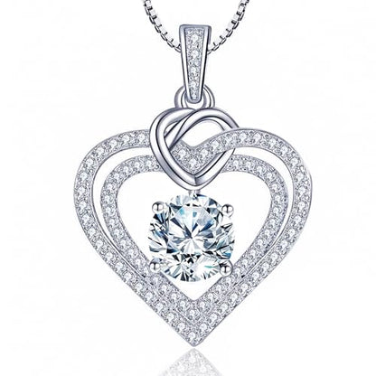 InfinityLove Heart Pendant Necklaces for Women, 2-5 Carat Moissanite Heart Necklace, Anniversary Birthday Christmas Valentine Engagements Mothers Day Jewelry for Wife Her Girlfriend Mom Daughter - color: Silver-3.4CT