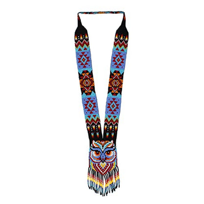 Long Beaded Necklace – Boho Native Handmade Seed Bead Tassel Necklace, Bohemian Large Statement Beaded Necklace for Women and s - color: Pattern 3