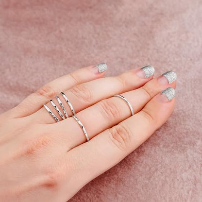 Melanie Golden Jewelry Thin Hammered Texture Stacking 1mm Skinny Ring in Silver, Gold, or Rose Gold | Comfort Fit | USA Sizes 2-12