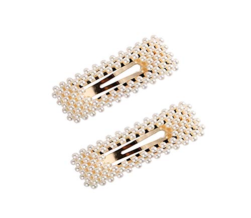 Fodattm 2PCS Sweet Imitation Pearl Hair Clips Hairpin Simple Fashion Alloy BB Hairgrip Hair Accessories for Women (Rectangle, Gold)