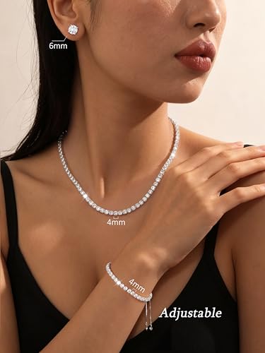 Jstyle 925 Sterling Silver Jewelry Set for Women - Dainty Tennis Necklace Bracelet Earrings Set Hypoallergenic Rhinestone Wedding Jewelry Sets for Brides Bridesmaids Crystal Prom Costume Accessories - color: Style D: Silver