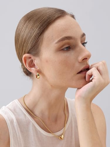 FRUMOS 18K Gold Plated Chunky Hoop Earrings for Women Fashion Thick Gold Hoops Set Jewelry for Birthday Christmas Gifts - color: Dome Gold