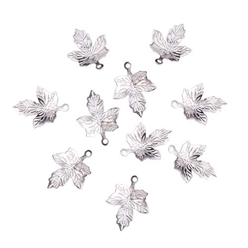 LiQunSweet 100 Pcs 316 Stainless Steel Maple Leaf Charms Small Metal Pendants with Loop for Jewellery Necklace Bracelet Earrings Making DIY Craftings - 15.5x11mm - color: Maple Charms_15.5mm