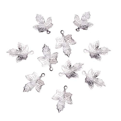 LiQunSweet 100 Pcs 316 Stainless Steel Maple Leaf Charms Small Metal Pendants with Loop for Jewellery Necklace Bracelet Earrings Making DIY Craftings - 15.5x11mm - color: Maple Charms_15.5mm