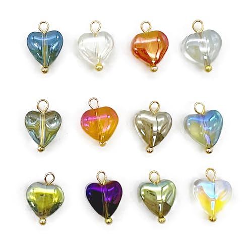 50 Pcs Crystal Glass Pendants for DIY Jewelry Making, AB Color Plated Charms for Bracelet Necklace Earring - style: 50 Pcs-Heart