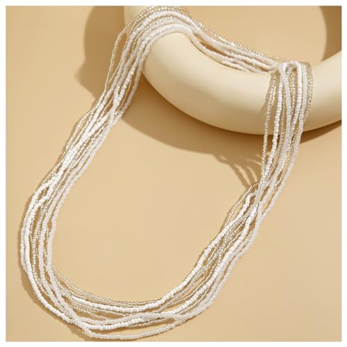 8Pcs Colorful Beads Waist Chain Sets Summer Beach Multi-layered Beaded Belly Chain Sexy Bikini Elastic Adjustable Waist Body Chain Beads Body Accessories Jewelry for Women - style: White