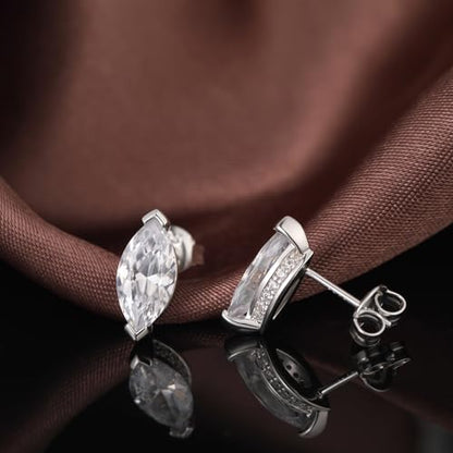 Brilliant Heart-cut/Oval-cut/Trillion-cut/Cushion-cut/Emerald-cut/Marquise-cut Stud, 925 Sterling Silver Cubic Zirconia Stud Earrings for Women Men - style: E-Marquise-cut-silver