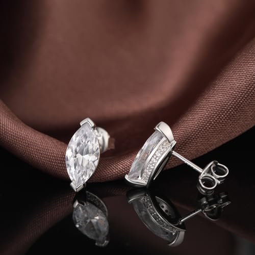 Brilliant Heart-cut/Oval-cut/Trillion-cut/Cushion-cut/Emerald-cut/Marquise-cut Stud, 925 Sterling Silver Cubic Zirconia Stud Earrings for Women Men - style: E-Marquise-cut-silver