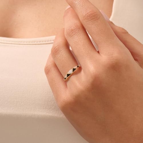 Kainier 6mm 14k Gold Plated Rings Polished Checkerboard Bands Knuckle Statement Pointer Finger Ring Comfort Fit Size 5-9 - color: Triangle rings