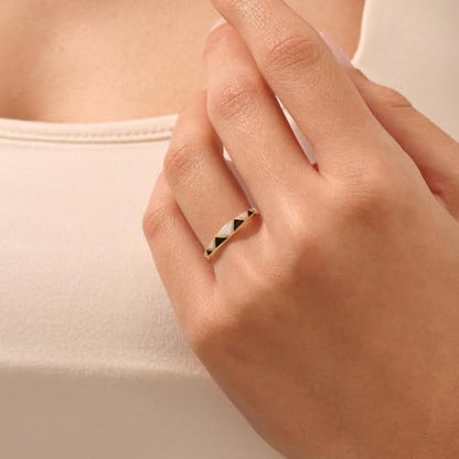 Kainier 6mm 14k Gold Plated Rings Polished Checkerboard Bands Knuckle Statement Pointer Finger Ring Comfort Fit Size 5-9 - color: Triangle rings