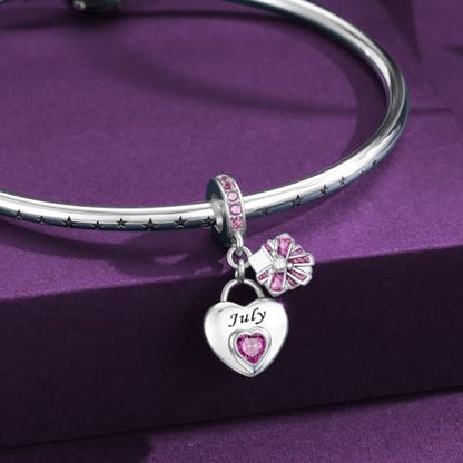 925 Sterling Silver Birthstone Bracelet Charm - Unique Heart Shaped Design, Fits most Europe Pandora Bracelets and Necklaces, women's DIY holiday Gifts - style: G-July