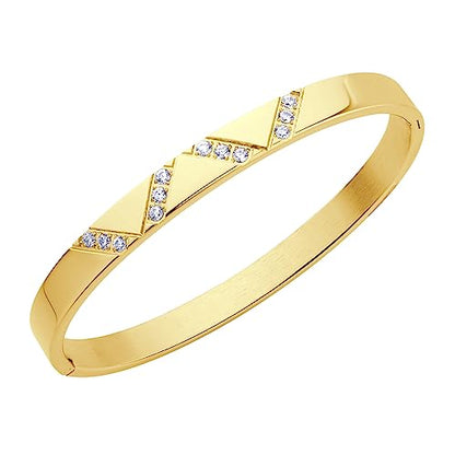 555Jewelry Womens Sparkling Cubic Zirconia Secure Hinge Lock Bangle Stainless Steel Bracelet - color: Yellow Gold Style 2