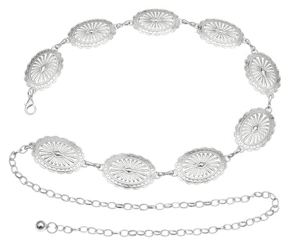 Women's Concho Chain Belt Western Cowgirl Metal Waist Chain | Belt for Dress - color: A Silver, size: XL: 59 in