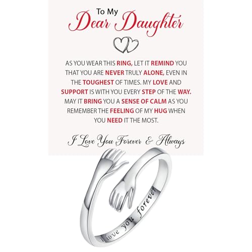 Granddaughter Daughter Hug Ring For Hope Rings, Stainless Steel Inspirational Jewelry Engraved Always With You Love You Forever Message Adjustable Non Tarnish Jewelry Birthday Gift Card - color: I love you forever(Daughter)