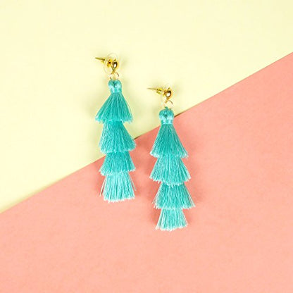 BaubleStar Bohemian Layered Tassel Drop Earrings for Women | Lightweight Statement Party Festival Jewelry - color: Turquoise
