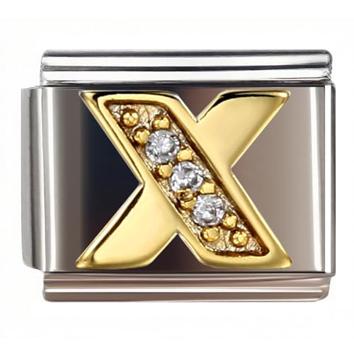 9MM Diamond Golden Letter Charm for Italian Charm Bracelet,DIY Italian Module Chain for Women - style: Letter-X