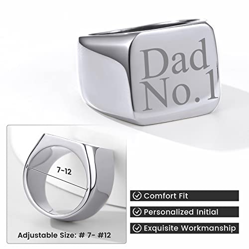 GoldChic Jewelry Personalized Signet Rings Men Women, Stainless Steel Custom Photo Bold Square/Oval Monogram/Old English Initial Pinky Stacking Statement Ring in Black/Silver/Gold (Size 7-14) - color: Steel-Custom - Square