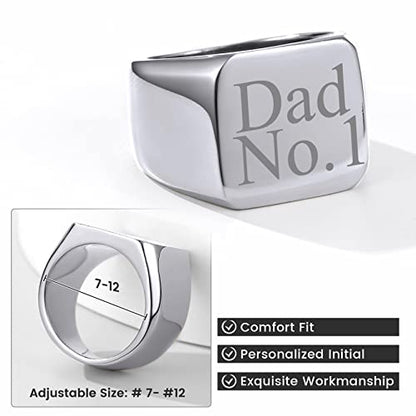 GoldChic Jewelry Personalized Signet Rings Men Women, Stainless Steel Custom Photo Bold Square/Oval Monogram/Old English Initial Pinky Stacking Statement Ring in Black/Silver/Gold (Size 7-14) - color: Steel-Custom - Square