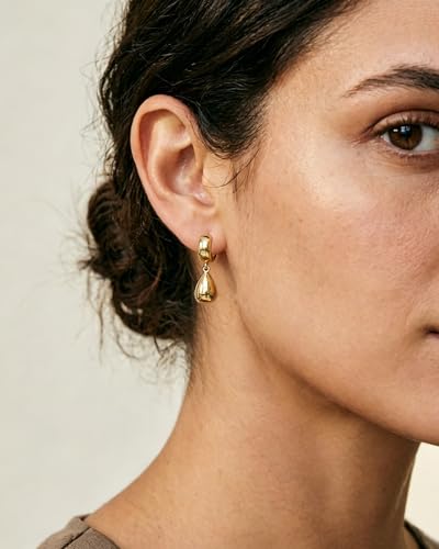 14K Gold Plated Chunky Huggie Hoop Earrings, Plump Teardrop Dangle Drop Earrings Elegant Statement Jewelry for Women - color: teardrop-short/gold