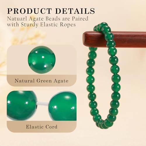 Agate Round Beaded Bracelet for Women Men Natural Agates Stone Healing Bracelets Stretch Elastic Handmade Polished Gemstone Beads Bracelet - color: Green, size: 6mm Beads