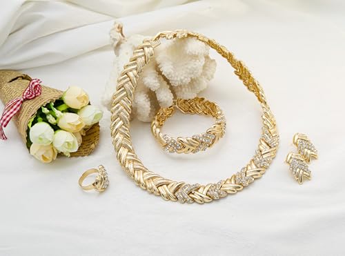 Fashion Crystal Jewelry Set Gold Plated Jewelry Weddings Dubai Gold Necklace Earrings Set Gift - color: Wheat style