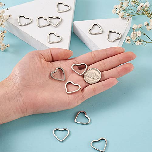 30Pcs Heart Linking Charms Hollow Frame Pendants Stainless Steel Heart Charms Earrings Beading Hoop Linking Ring Connectors for Bracelet Necklace Jewelry Making - color: Matte Silver, Heart