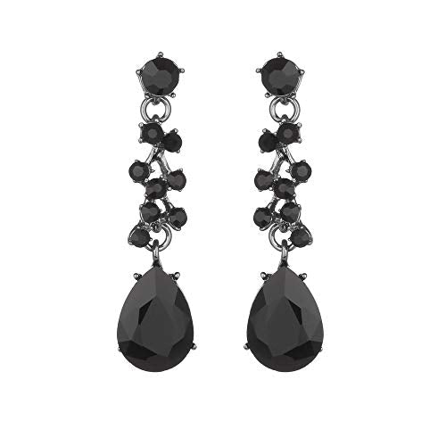 Molie Bridal Austrian Crystal Necklace and Earrings Jewelry Set Gifts fit with Wedding Dress - color: Black-Black tone