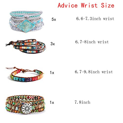 YGLINE Boho Handmade Wrap Leather Tube Crystal Stone Bracelet for Women - color: 3 wrap-blue