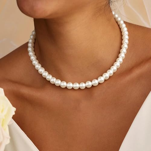 Gold Pearl Necklaces for Women - White Pearls Jewelry Gifts Wedding Bride Bridesmaid Jewelry - color: Gold-Pearl Strand