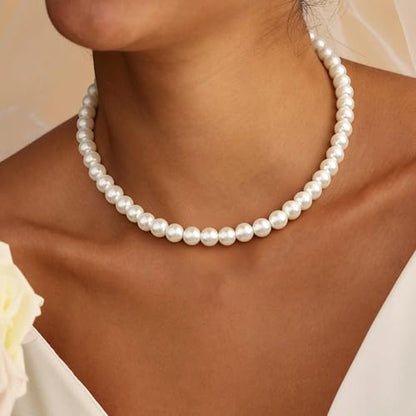 Gold Pearl Necklaces for Women - White Pearls Jewelry Gifts Wedding Bride Bridesmaid Jewelry - color: Gold-Pearl Strand