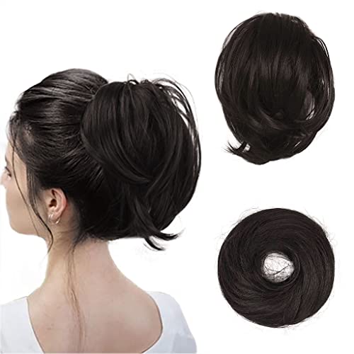 BARSDAR Brown Hair Bun Extensions - Short Straight Ponytail Hair Bun Extensions for Women, Synthetic Heat-Resistant Hairpieces - Dark Brown - color: Dark Brown, size: 1 Count - Elastic