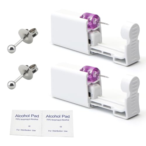 Ear Piercing Kit - Disposable Piercing Gun Preloaded with Different Style 3 mm Studs, at Home Self Piercer Kit (Little Silver Ball) - color: Little Silver Ball