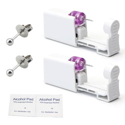 Ear Piercing Kit - Disposable Piercing Gun Preloaded with Different Style 3 mm Studs, at Home Self Piercer Kit (Little Silver Ball) - color: Little Silver Ball