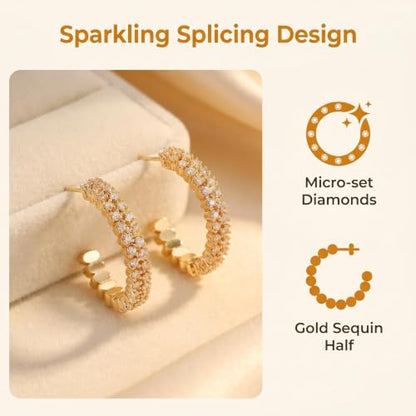 Hoop Earrings for Women, Hypoallergenic Stainless Steel Lightweight Thin Large Big Hoops Earrings Set for Women, Non Tarnish for Jewelry Gift 40MM - color: Gold Rhinestone & Square Hoop Earrings