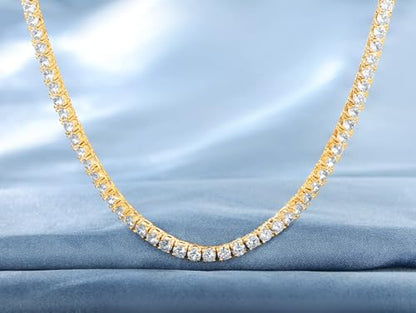 Gemsme 18K Yellow Gold Plated Tennis Necklace/Bracelet/Earrings/3 Row Ring Sets Pack of 4 - color: Yellow Gold