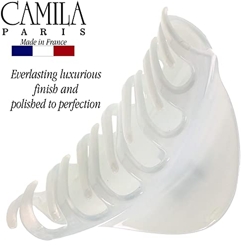 Camila Paris CP2555 French Hair Clips for Women, 3.75" White Large Claw Clip Strong Hold All Day, Girl Large Claw Clips for Thick Hair, No Damage No Slip Flat Clip for Women. Made in France - color: White