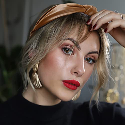 Huachi Knotted Headbands for Women Brown, Cute Womens Headbands knotted, Fashion Top Knot Headband for Girls, Leather - color: 1 Pack Brown - Leather