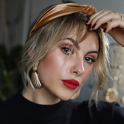 Huachi Knotted Headbands for Women Brown, Cute Womens Headbands knotted, Fashion Top Knot Headband for Girls, Leather - color: 1 Pack Brown - Leather