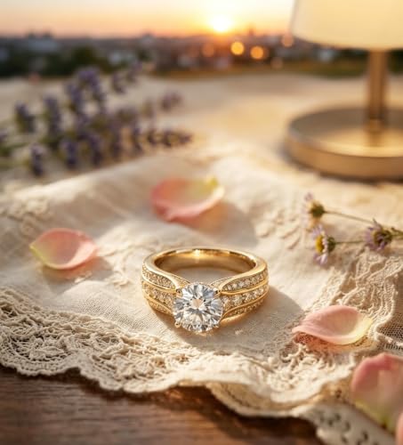 Trendy Women's Eternity Proposal Ring | Shiny Cubic Zirconia Inlaid Fashion Finger Jewelry - color: Gold