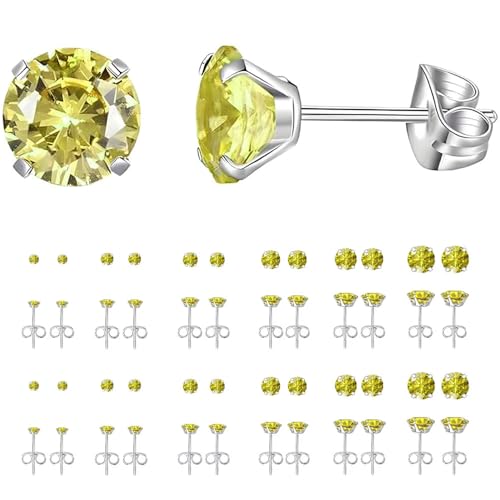 12 Pairs Stud Earrings Set, Hypoallergenic Surgical Stainless Steel 316L Earring for Women Men, Small Earring Studs Pack with Cubic Zirconia - color: Yellow-6 Sizes-3，4，5，6，7，8