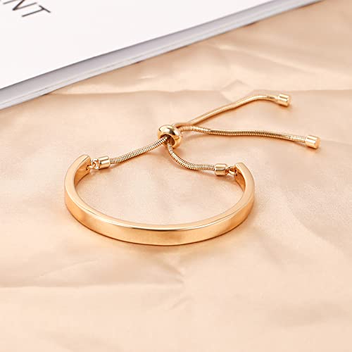 14K Gold Bracelets for Women Adjustable Slider Bracelet Bangle Bracelets for Women Trendy Chain Bracelet - color: Gold Smooth