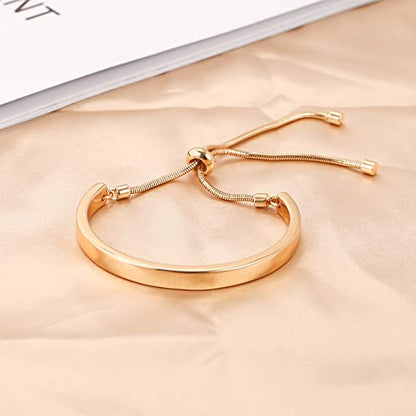 14K Gold Bracelets for Women Adjustable Slider Bracelet Bangle Bracelets for Women Trendy Chain Bracelet - color: Gold Smooth