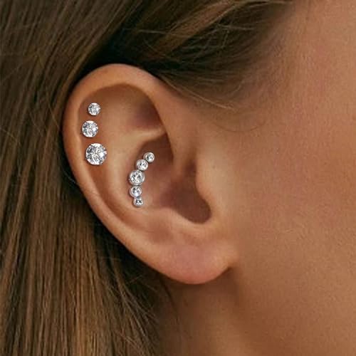 Lantine 16g CZ Crawler Flat Back Stud Earrings Set G23 Titanium Cartilage Tragus Daith Helix Piercing Jewelry 20g Flat Screw 2nd 3rd Lobe FlatBack Earrings - color: CZ, size: 16g 10mm