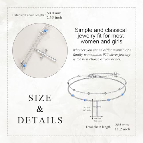 LUHE Cross Ankle Bracelets Sterling Silver Religius Double Chain Anklets Christian Baptism Layered Anklet Jewelry Gifts for Women - style: Simple cross anklet