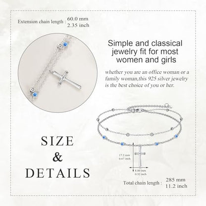 LUHE Cross Ankle Bracelets Sterling Silver Religius Double Chain Anklets Christian Baptism Layered Anklet Jewelry Gifts for Women - style: Simple cross anklet