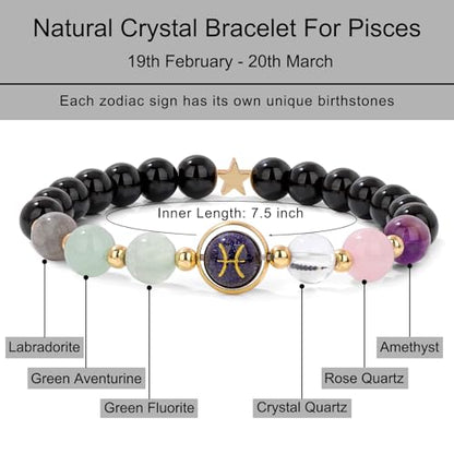 Zodiac Bracelets for Women 12 Constellations Healing Crystal Stone Beads Bracelet Birthday Zodiac Gifts Horoscope Spiritual Bracelet - color: Pisces