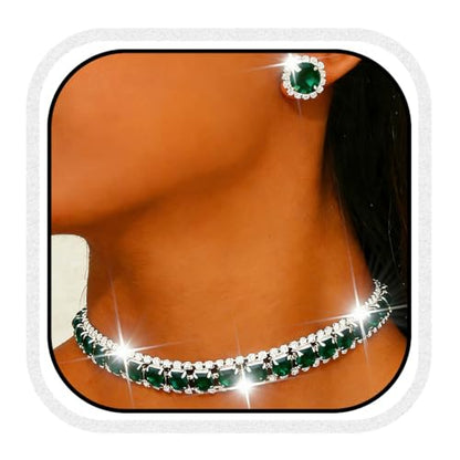 CLOACE Rhinestone Bridal Wedding Jewelry Set Sparkly Chocker Necklaces Earrings Prom Jewelry Accessories for Women - color: Green